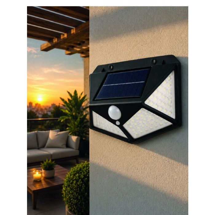 Hareket Sensörlü Güneş Enerjili Duvar Lambası Dış Mekan İçin Güçlü Led Aydınlatma