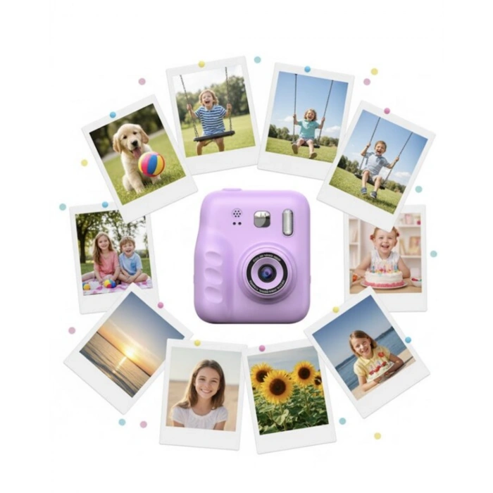 Hd Ekranlı Çocuk Fotoğraf Makinesi Video Kayıt Ve Baskı Kağıdı Kalem Hediyeli