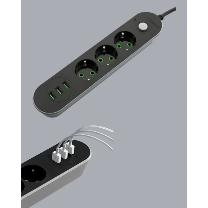 Hızlı Şarj Özellikli 3 Usb Girişli Üçlü Priz
