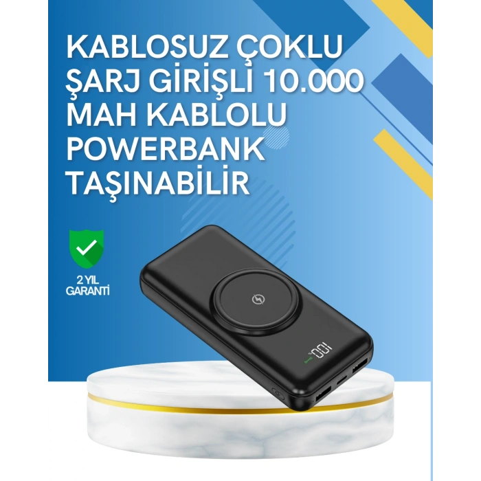 İphone Ve Android Uyumlu 10000mah Powerbank – Hem Kablolu Hem Kablosuz