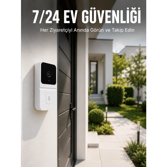 Kablosuz Beyaz Akıllı Kapı Zili Wi-fi Bağlantılı Hd Kameralı Ev Güvenlik Sistemi
