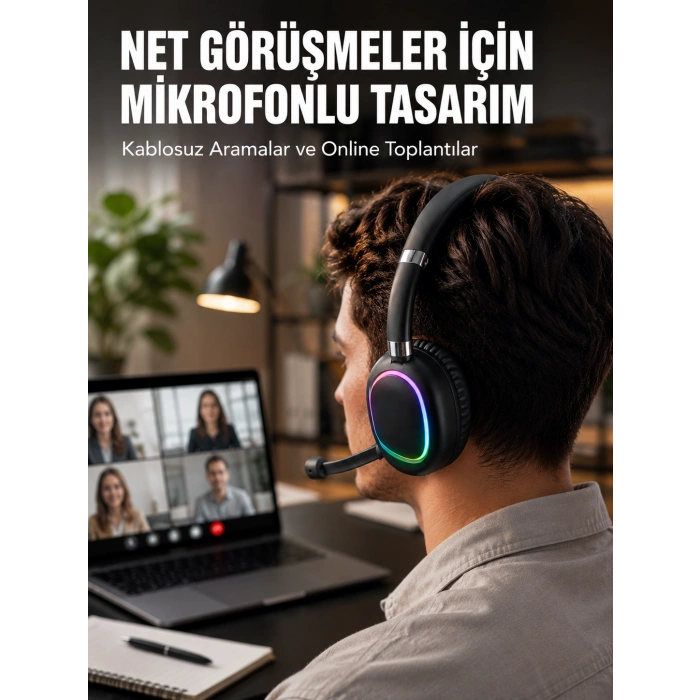 Kablosuz Bluetooth 5.0 Kulaklık Rgb Işıklı Tasarım