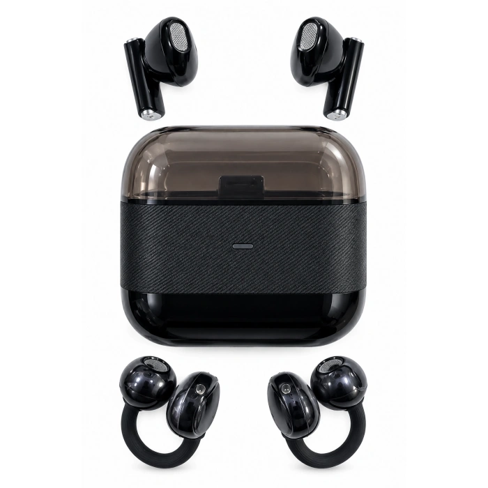 Kablosuz Bluetooth Kulaklık 2’si 1 Arada Klipsli Kulak İçi 4’lü Siyah