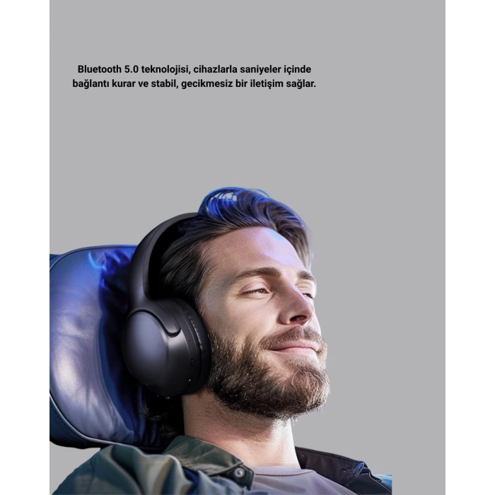 Kablosuz Bluetooth Kulaklık 5.0 18 Saat Kullanım Dinamik Sürücü Siyah