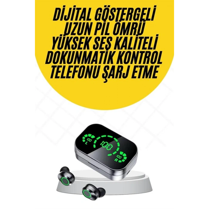 Kablosuz Bluetooth Kulaklık Çift Telefon Destekli Powerbankli Dijital Göstergeli