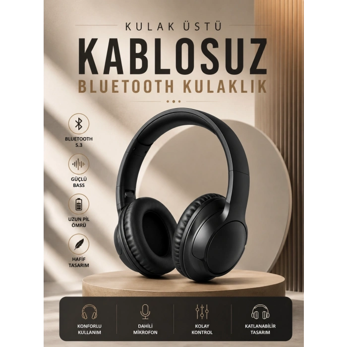 Kablosuz Bluetooth Kulaklık Kulak Üstü Mikrofonlu 5.0 Bluetooth Anc Özelliği