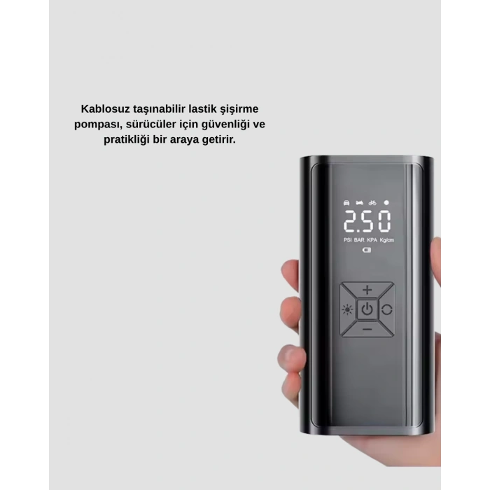 Kablosuz Dijital Lastik Şişirme Pompası Led Işıklı 80w