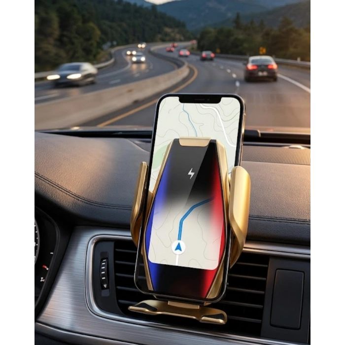 Kablosuz Şarjlı Araç Telefon Tutucu Sensörlü Otomatik Kilit 360 Derece Döner