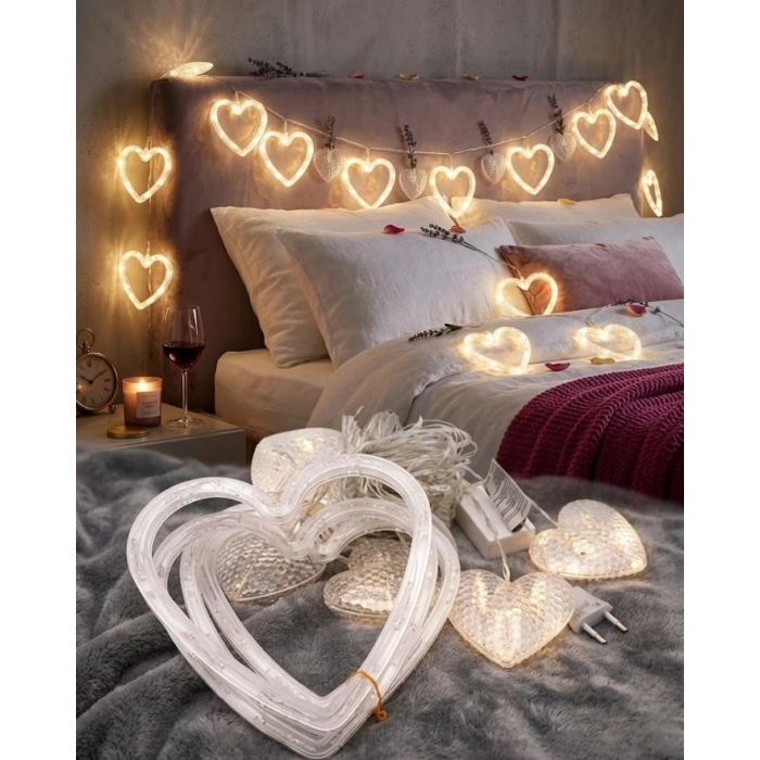 Kalp Şeklinde Led Neon Işık Dekoratif Romantik Oda Ve Duvar Lambası