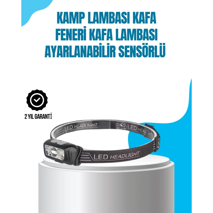 Kamp Lambası Kafa Feneri Kafa Lambası Ayarlanabilir Sensörlü Şarjlı