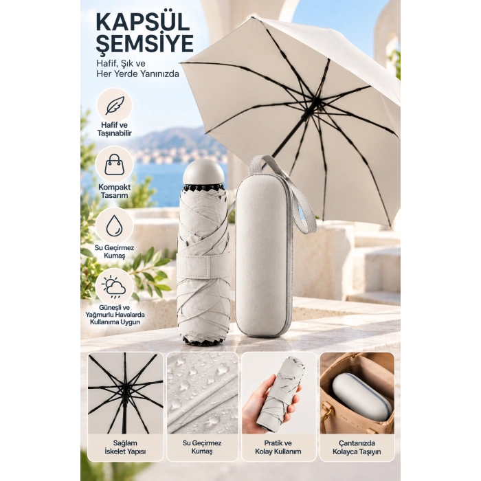 Kapsül Şemsiye Açık Gri