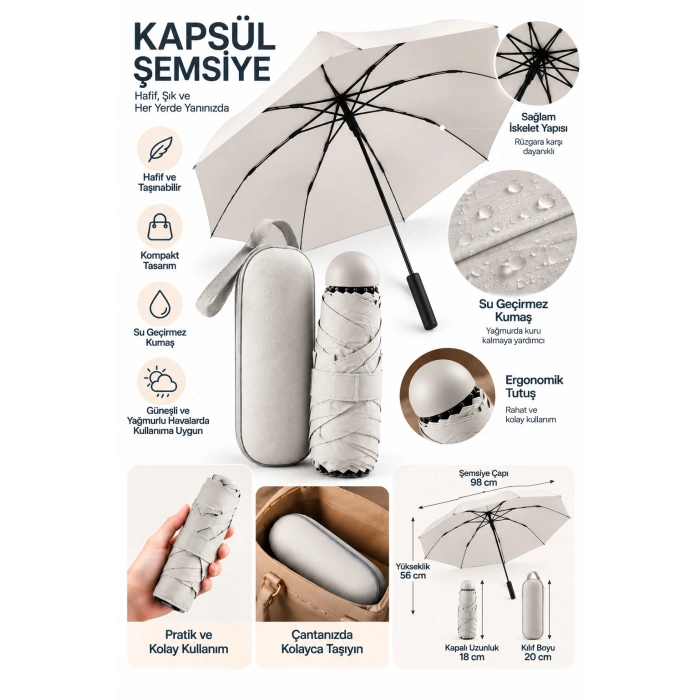 Kapsül Şemsiye Açık Gri