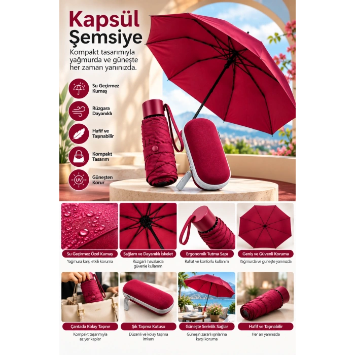 Kapsül Şemsiye Bordo