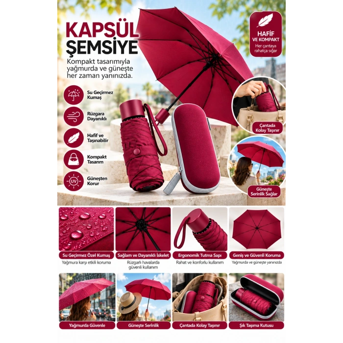 Kapsül Şemsiye Bordo