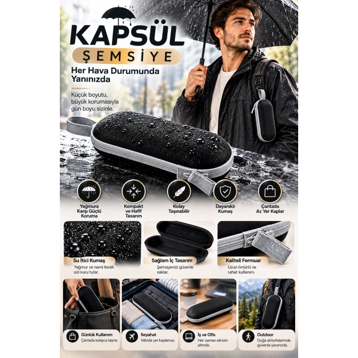 Kapsül Şemsiye Siyah