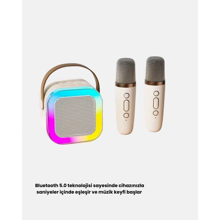 Karaoke Hoparlör Taşınabilir Çift Mikrofonlu Ve Led Işıklı Bluetooth 5.0