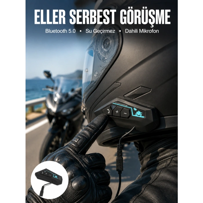 Kask Kulaklığı Motosiklet Intercom Interkom Dinleme Konuşma Özellikli Su Geçirmez
