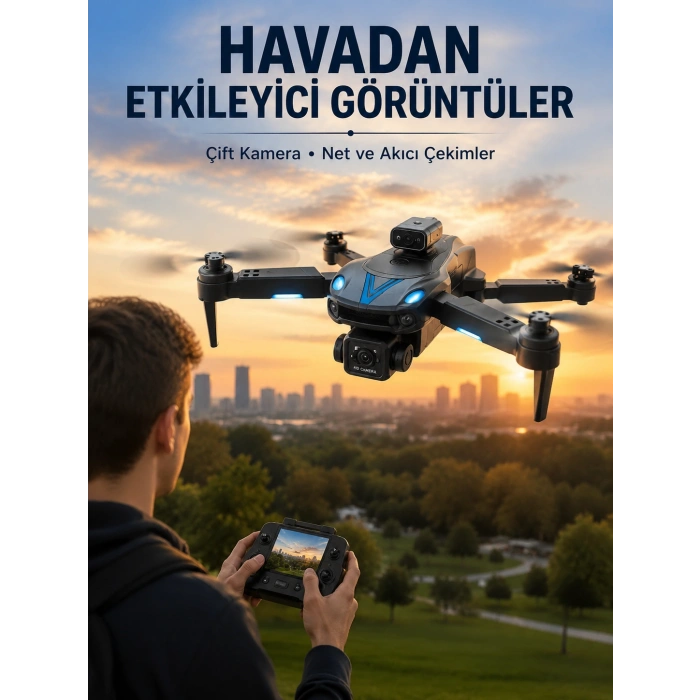 Katlanabilir Çift Kameralı Drone Uzaktan Kumandalı Hava Aracı