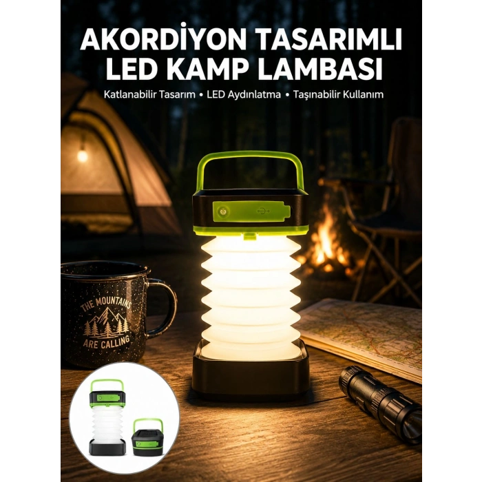 Katlanabilir Kamp Lambası Akordiyon Lamba Şarjlı 3 Kademeli Solar Yeni Nesil
