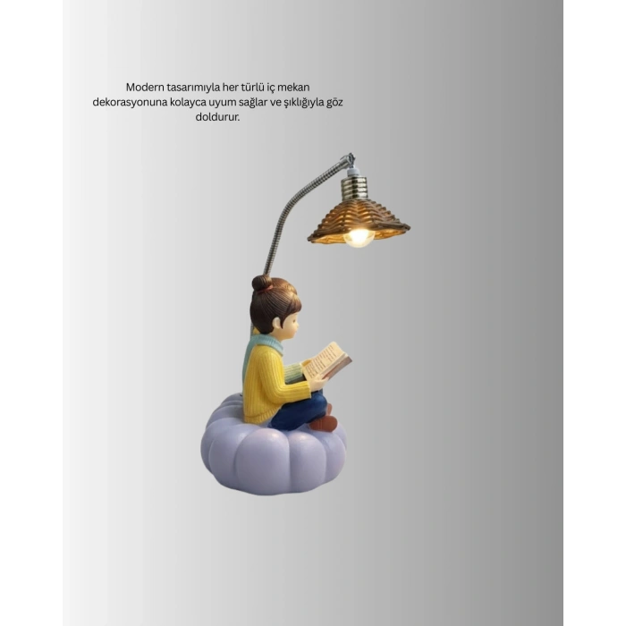 Kitap Okuyan Çift Figürlü Gece Lambası Romantik Dekoratif Masa Lambası