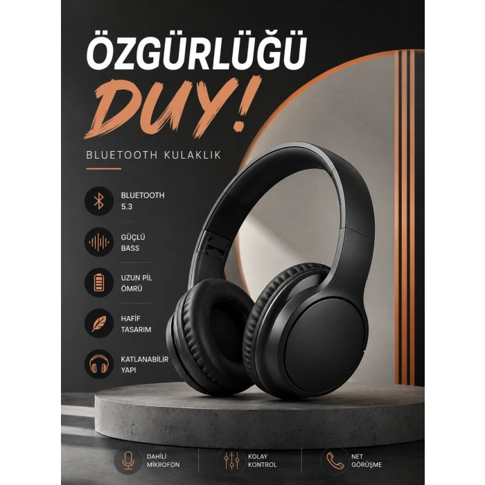 Kulak Üstü Bluetooth Kulaklık Ayarlanabiilir Uzun Pil Ömrü Kablosuz 5.0 Bluetooth