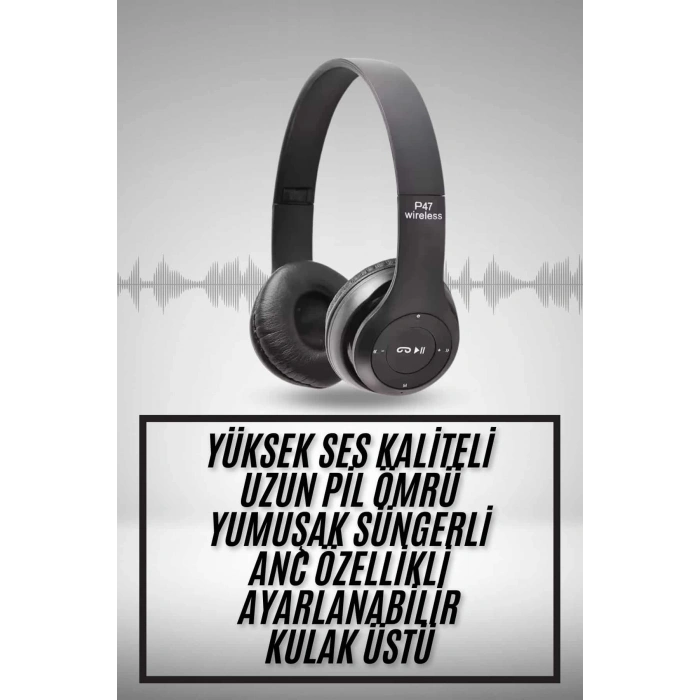 Kulak Üstü Bluetooth Kulaklık Yüksek Ses Kaliteli Ayarlanabilir