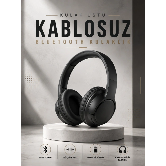 Kulak Üstü Kablosuz Bluetooth Kulaklık Yüksek Ses Kaliteli Anc Özelliği