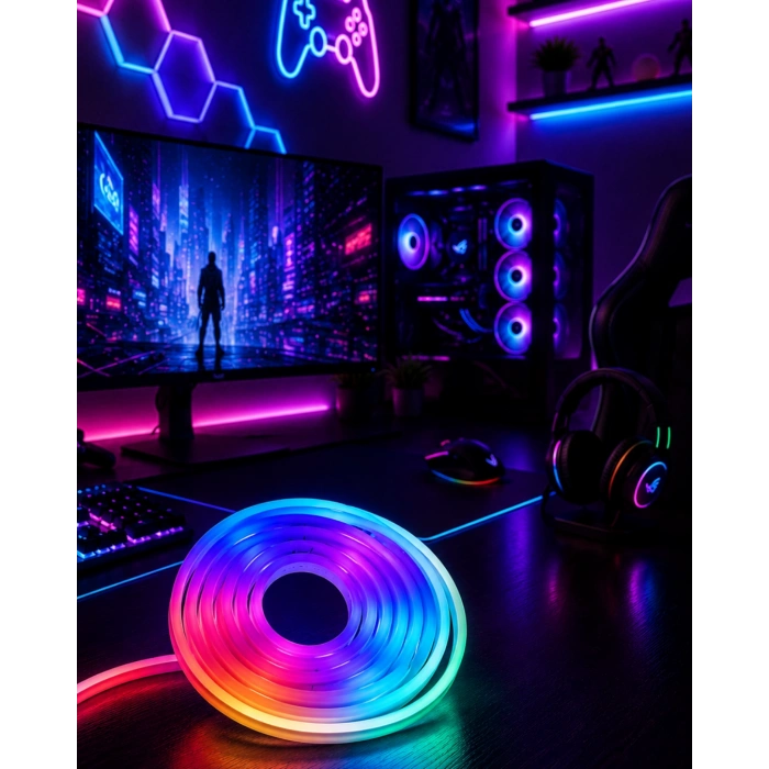 Kumandalı Su Geçirmez Rgb Led Şerit Işık Müzik Senkronlu Neon Led