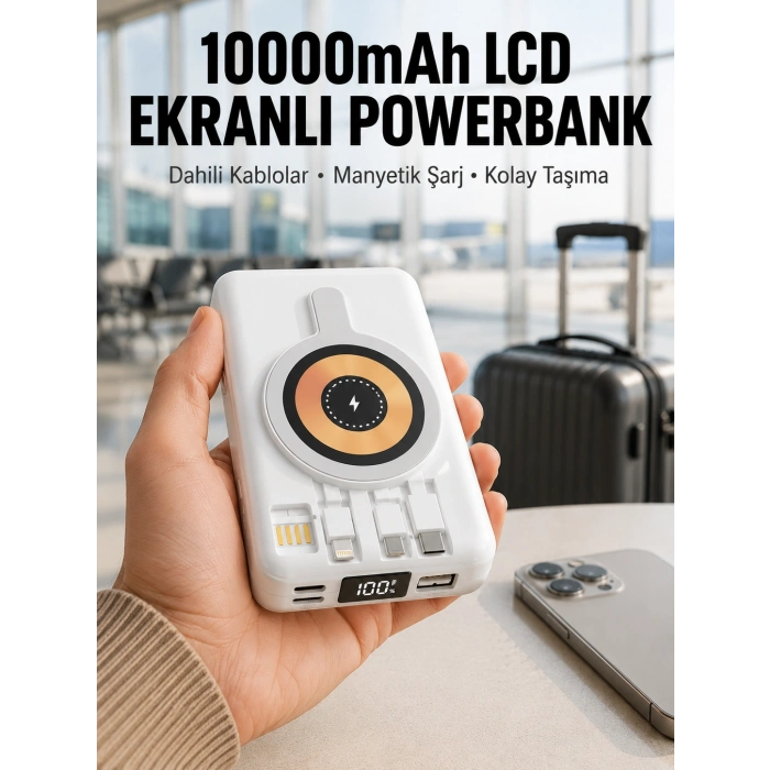 Lcd Göstergeli Manyetik Powerbank Type C Usb Girişli Yeni Nesil