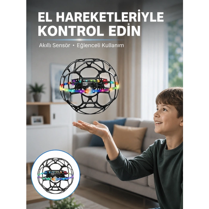 Led Işıklı Futbol Topu Mini Drone Akıllı Sensörlü El Kontrollü