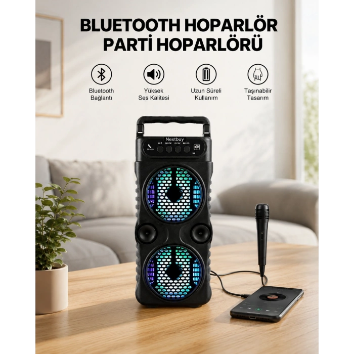 Led Işıklı Kablosuz Bluetooth Hoparlör Yüksek Ses Güçlü Bas Performansı Taşınabilir Şarjlı