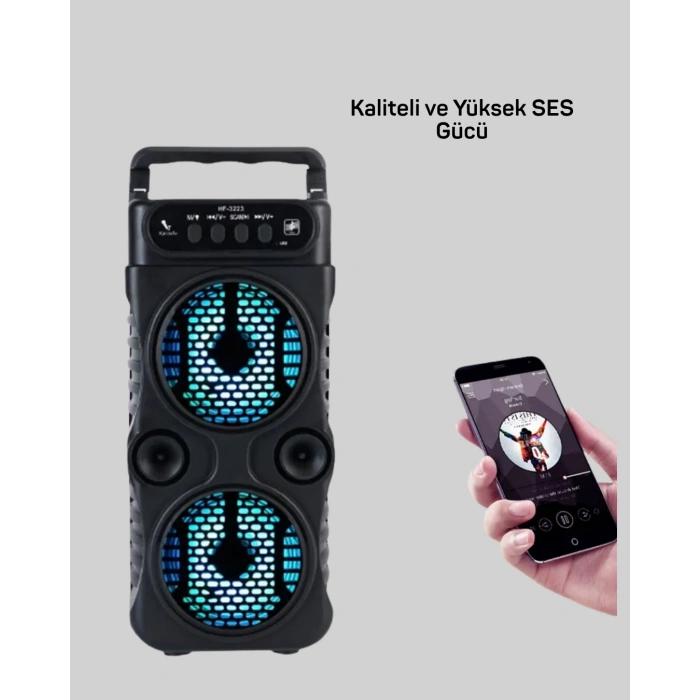 Led Işıklı Kablosuz Bluetooth Hoparlör Yüksek Ses Güçlü Bas Performansı Taşınabilir Şarjlı