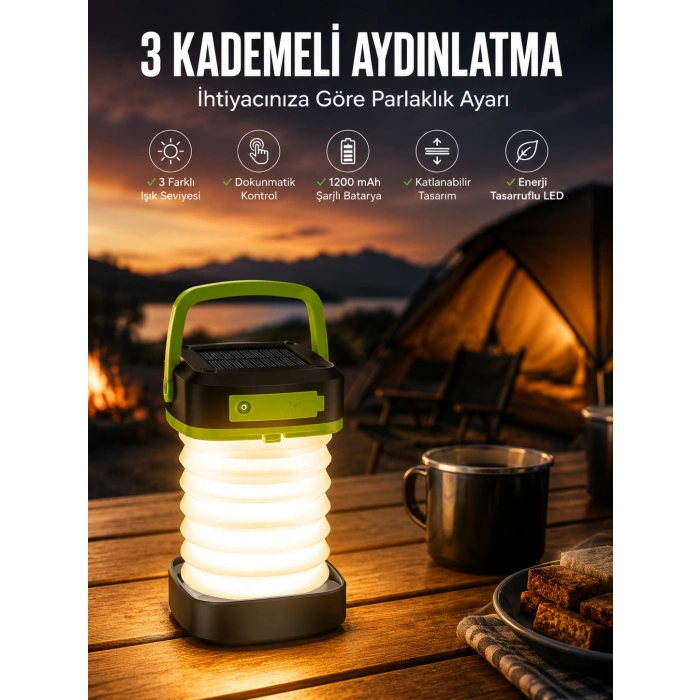 Led Lamba Kamp Lambası Hafif Taşınabilir Şarj Süreli Akordeon El Fenerli