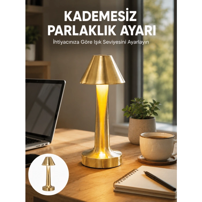 Led Masa Lambası 3 Renk Ayarlı Şarjlı Kablosuz Modern Tasarım Yeni Nesil