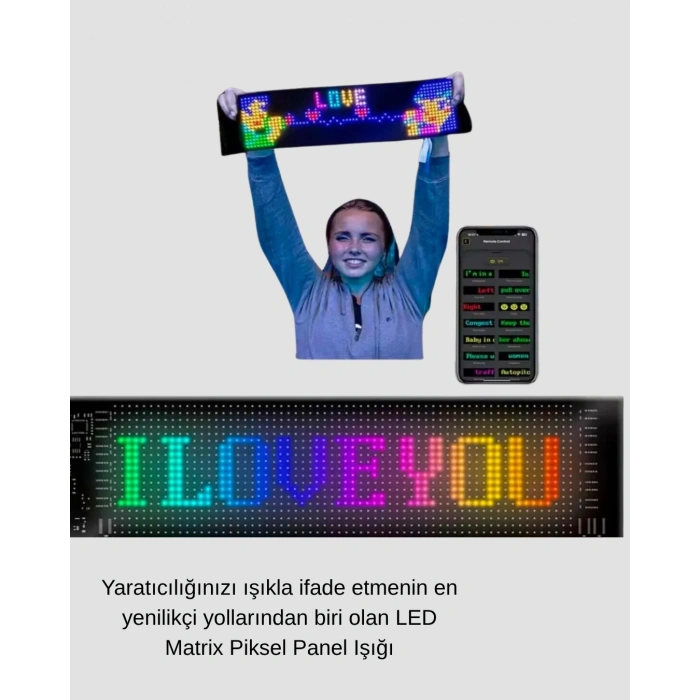 Led Matrix Piksel Panel Işığı Usb Uygulama Kontrollü Kaydırmalı Yazı Ekranı