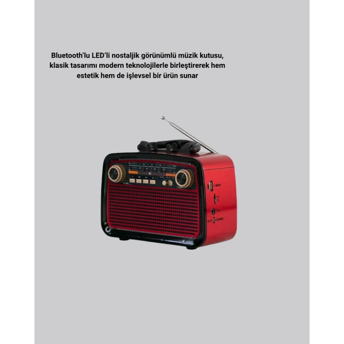 Led’li Nostaljik Bluetooth Hoparlör – Vintage Tasarım, Ahşap Doku