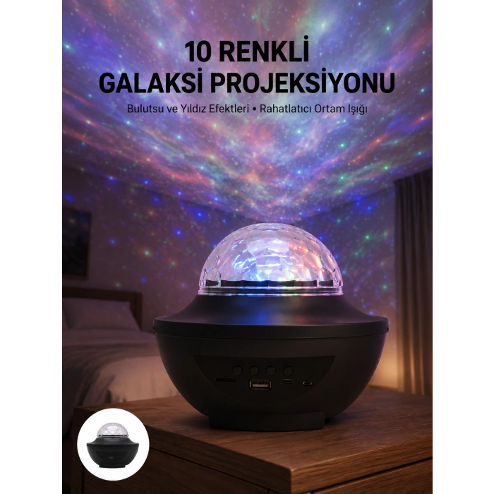 Masa Ve Gece Lambası Renkli Projektör Işıklı Disko Topu Bluetooth Hoparlör