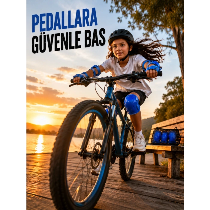 Mavi Çocuk Kaykay Paten Scooter Bisiklet Koruyucu Dizlik Seti 2 Adet