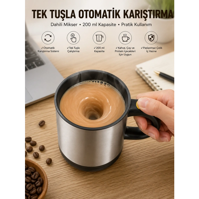 Mikser Kupa Yazılı Mug Bardak Karıştırma Özelliği