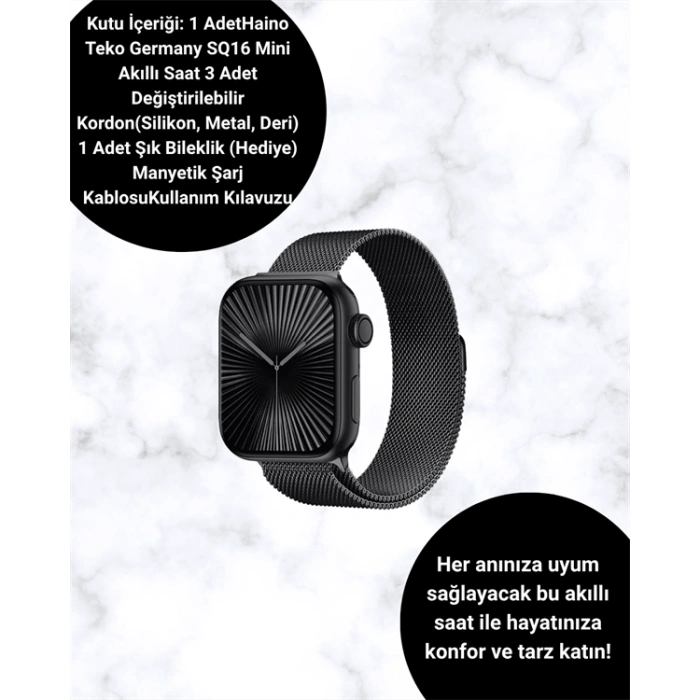 Mini Series 10 Akıllı Saat | 3 Kordon + Bileklik Hediyeli, Tüm Telefonlarla Uyumlu