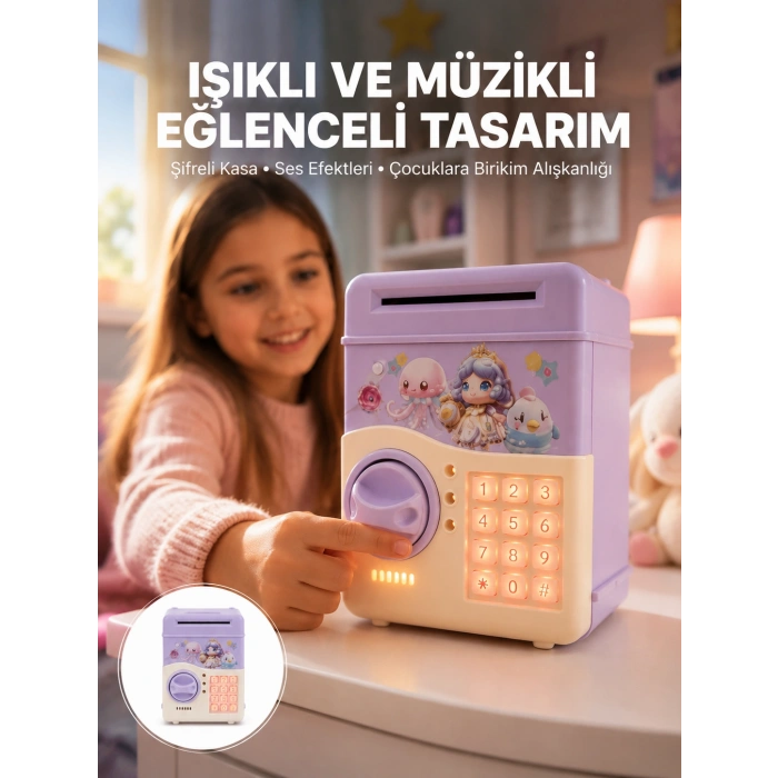 Mor Otomatik Para Girişli Elektronik Şifreli Kumbara