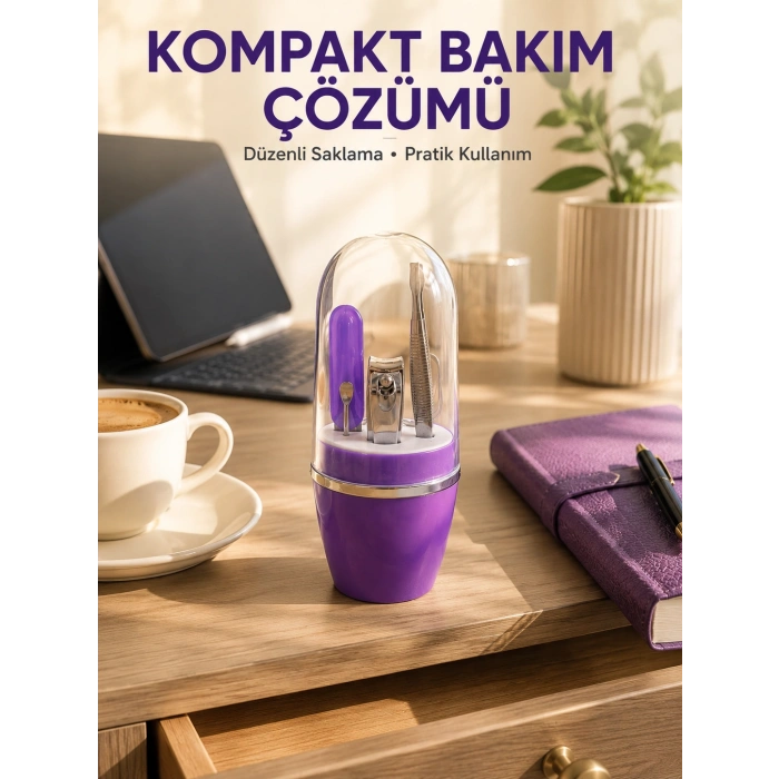 Mor Tırnak Bakım Seti Cımbız Makas Törpü Ve Tırnak Makası