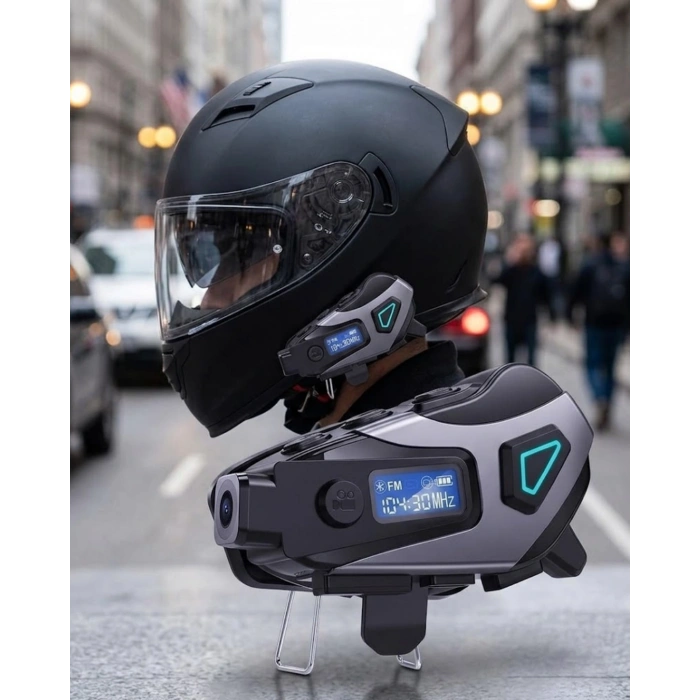 Motosiklet Kask Bluetooth Kulaklık Uzun Pil Ömrü Kamera Ve Sesli Komut Destekli