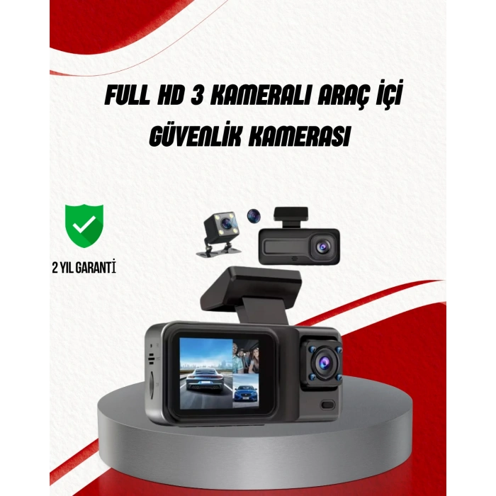Ön Arka Ve İç Kamera Dashcam 360° Kapsamlı Full Hd Araç Güvenlik Sistemi