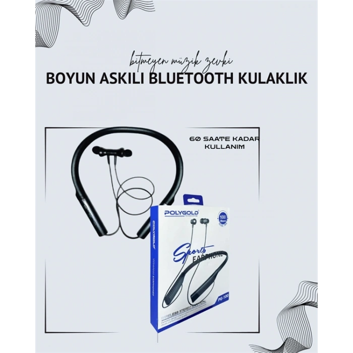 Polygold Pg-100 Boyun Askılı Kablosuz Kulaklık – 200 Saat Bekleme Süresi, Stereo Ses, Mikrofonlu