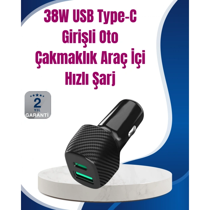 Power Delivery Destekli 38w Araç Tipi Hızlı Şarj Cihazı
