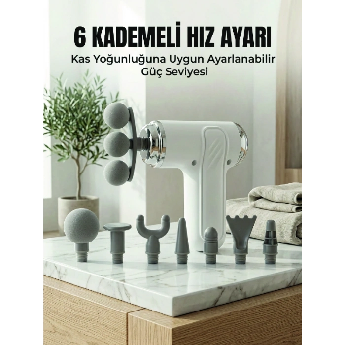 Profesyonel Kas Gevşetici Masaj Tabancası 8 Değiştirilebilir Başlıklı Kablosuz Masaj Cihazı