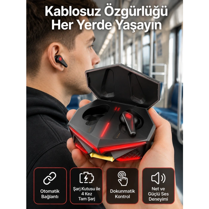 Profesyonel Tws Işıklı Kablosuz Bluetooth Kulaklık Oyuncu Kulaklığı
