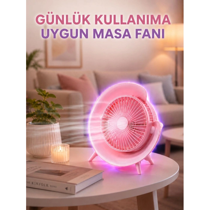 Renkli Ambiyans Işıklı Taşınabilir Masaüstü Vantilatör