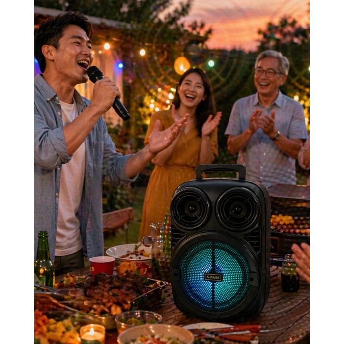 Rgb Işıklı Bluetooth Karaoke Hoparlör Mikrofonlu Usb Tf Kart Destekli Taşınabilir Speaker